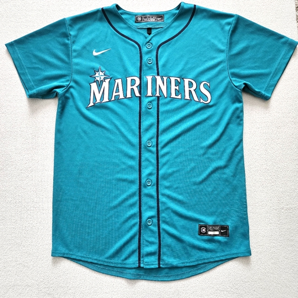 Nike Authentic Seattle Mariners Teal Green Alternate Baseball Jersey Size L Kids